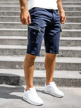 Men's Cargo Shorts with Belt Navy Blue Bolf R88204