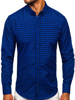 Men's Checkered Long Sleeve Vichy Shirt Cobalt Bolf 22747