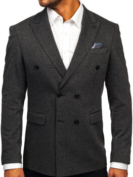 Men's Double-breasted Casual Suit Jacket Anthracite Bolf 007
