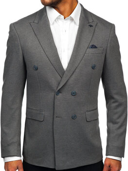 Men's Double-breasted Casual Suit Jacket Grey Bolf 004