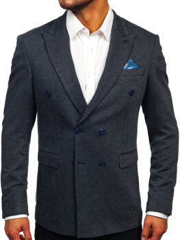 Men's Double-breasted Casual Suit Jacket Navy Blue Bolf 006