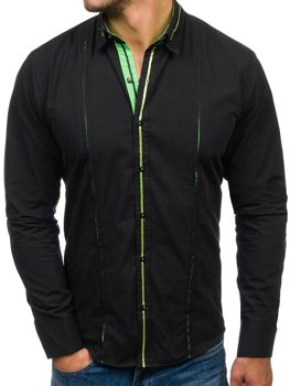 Men's Elegant Long Sleeve Shirt Black-Green Bolf 2964