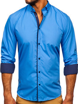 Men's Elegant Long Sleeve Shirt Blue Bolf 7724-1