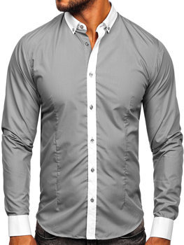 Men's Elegant Long Sleeve Shirt Grey Bolf 21750