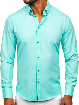Men's Elegant Long Sleeve Shirt Light Turquoise Bolf 5821-1