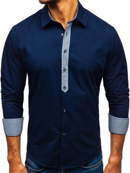 Men's Elegant Long Sleeve Shirt Navy Blue Bolf 0939