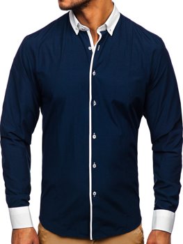 Men's Elegant Long Sleeve Shirt Navy Blue Bolf 2782