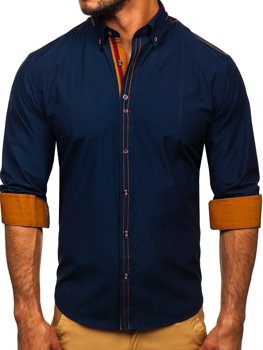 Men's Elegant Long Sleeve Shirt Navy Blue Bolf 4707