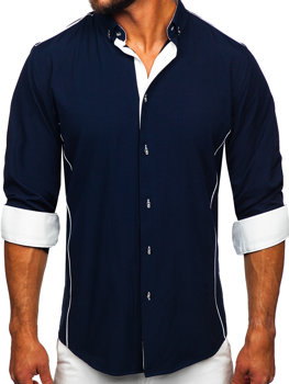 Men's Elegant Long Sleeve Shirt Navy Blue Bolf 5722-1