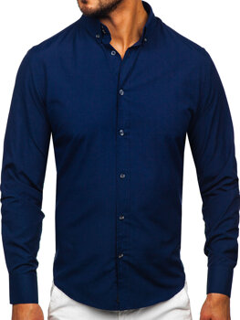 Men's Elegant Long Sleeve Shirt Navy Blue Bolf 5821-1