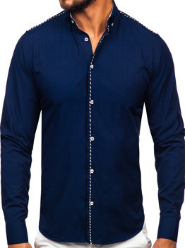 Men's Elegant Long Sleeve Shirt Navy Blue Bolf 6920
