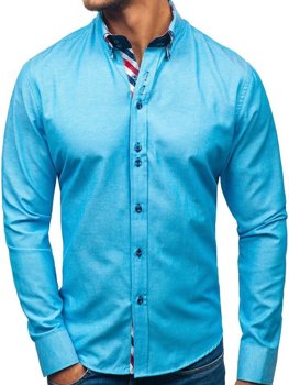 Men's Elegant Long Sleeve Shirt Turquoise Bolf 2759