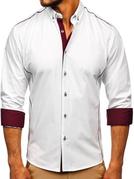 Men's Elegant Long Sleeve Shirt White-Claret Bolf 5722-1