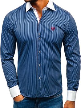 Men's Elegant Striped Long Sleeve Shirt Navy Blue Bolf 4784-A