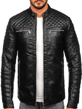 Men's Leather Biker Jacket Black Bolf 11Z8002