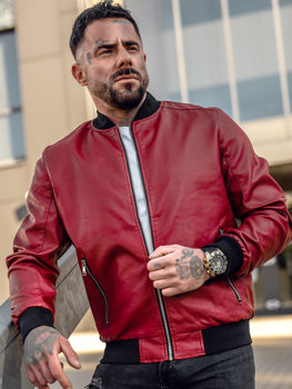 Men's Leather Bomber Jacket Red Bolf 1147A