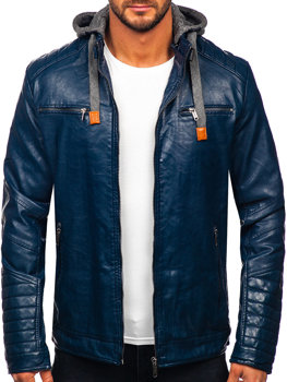Men's Leather Jacket Navy Blue Bolf ex702