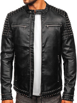 Men's Leather Jacket with studs Black Bolf 11Z8007