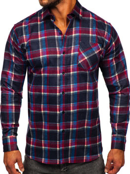 Men's Long Sleeve Chckered Flannel Shirt Red Bolf F2