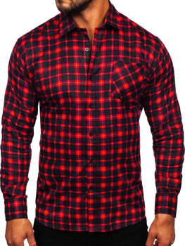 Men's Long Sleeve Checkered Flannel Shirt Claret Bolf F4