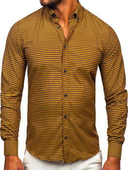 Men's Long Sleeve Checkered Shirt Camel Bolf 22745