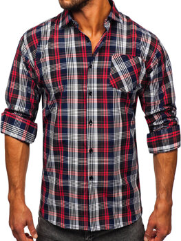 Men's Long Sleeve Checkered Shirt Red Bolf TDT6