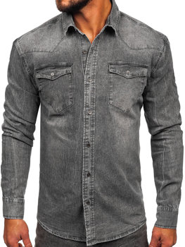 Men's Long Sleeve Denim Shirt Graphite Bolf MC710G