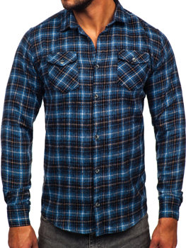 Men's Long Sleeve Flannel Shirt Navy Blue Bolf 20731-2