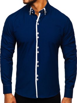 Men’s Long Sleeve Shirt Dark Navy Blue Bolf 1721-1