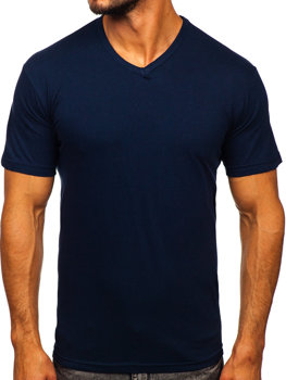 Men's Plain V-neck T-shirt Navy Blue Bolf 192131