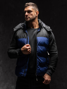 Men’s Quilted Gilet with hood Navy Blue Bolf 1189A1
