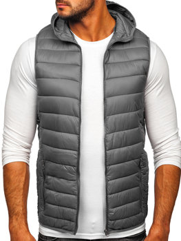 Men's Quilted Hooded Gilet Grey Bolf 13072
