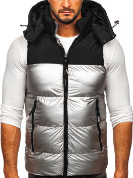 Men's Quilted Hooded Gilet Grey Bolf 13079