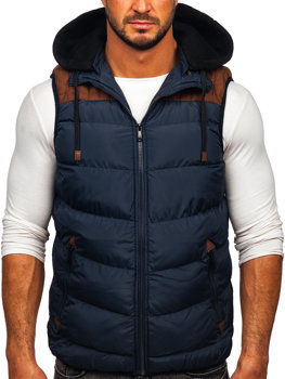 Men's Quilted Hooded Gilet Navy Blue Bolf B5382