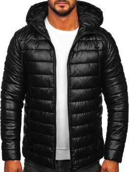 Men’s Quilted Leather Winter Jacket Black Bolf 11Z8088