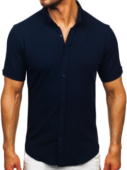 Men’s Short Sleeve Muslin Shirt Navy Blue Bolf 2013