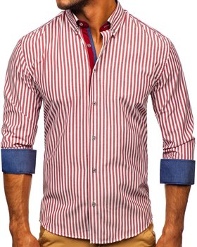 Men's Striped Long Sleeve Shirt Claret Bolf 20704