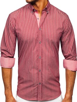 Men's Striped Long Sleeve Shirt Claret Bolf 20731-1