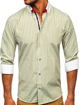 Men's Striped Long Sleeve Shirt Green Bolf 20727