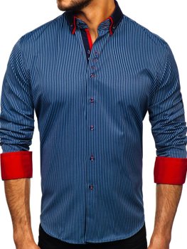 Men's Striped Long Sleeve Shirt Navy Blue Bolf 2751