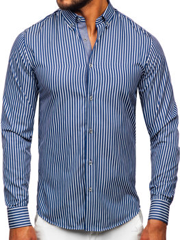 Men's Striped Long Sleeve Shirt Navy blue Bolf Bolf 22730
