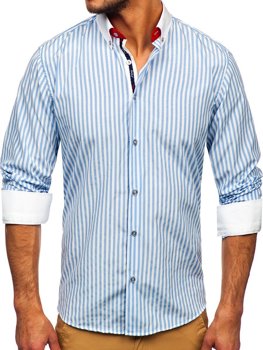 Men's Striped Long Sleeve Shirt Sky Blue Bolf 20727
