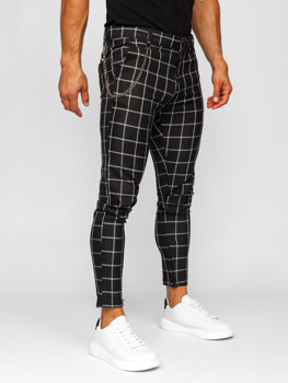 Men's Textile Checkered Chinos Black Bolf 0057