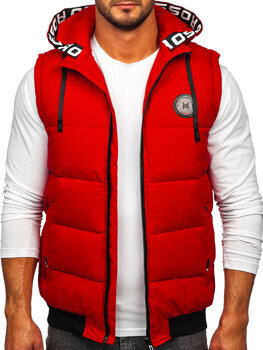 Men's Thick Quilted Gilet with hood Red Bolf 84M3028