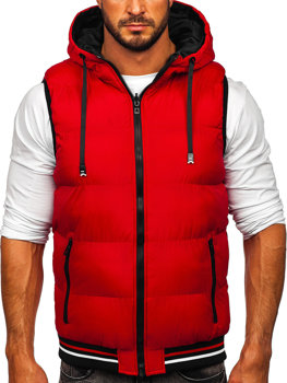 Men's Warm Reversible Quilted Gilet with Hood Red-Black Bolf 7127