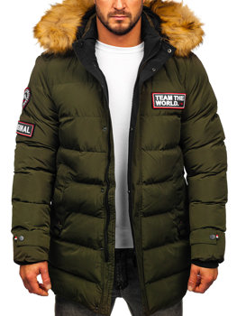 Men's Winter Longline Quilted Jacket Khaki Bolf 6476