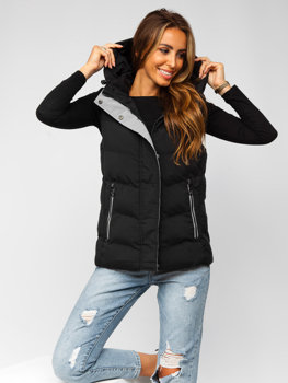 Women's Longline Quilted Gilet with Hood Black Bolf 7051