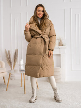 Women's Longline Quilted Winter Jacket Camel Bolf 5M737