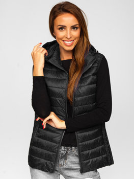 Women's Quilted Gilet with hood Black Bolf 23039