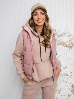 Women's Thick Quilted Gilet with hood Powder Pink Bolf 16M9091
